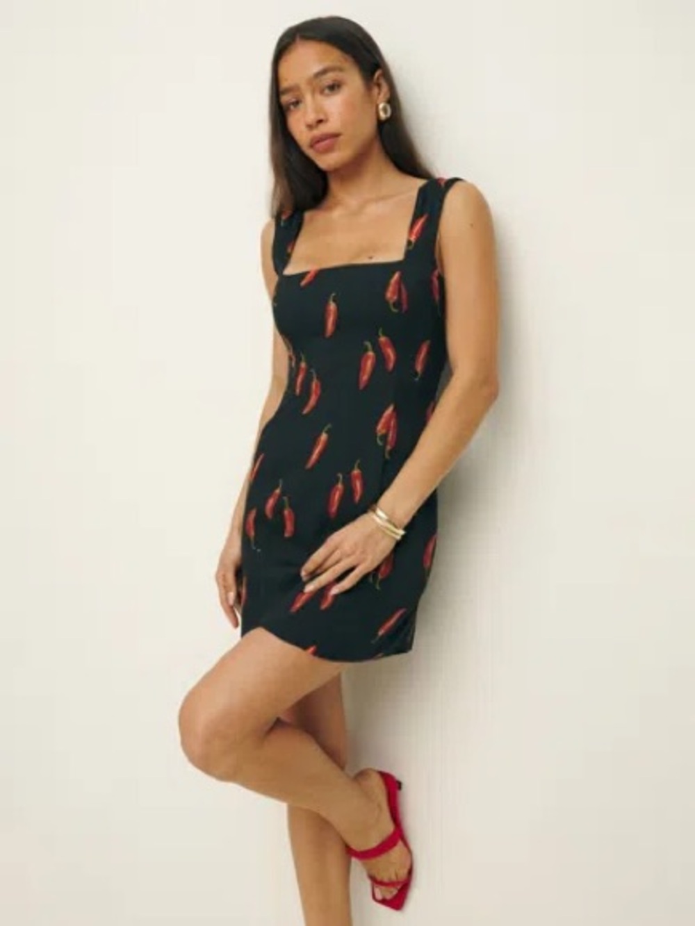 Reformation Black Floral Slip Dress with Subtle Colorful Blooms